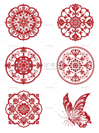 中国风通用中式红色剪纸花纹元素素材