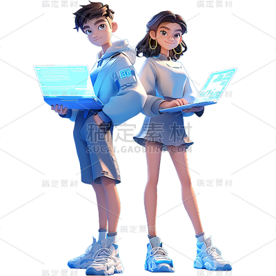 人物系列3D皮克斯科技双人人物贴纸
