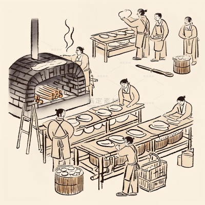 中国风系列插画风制饼水墨人物画（td）