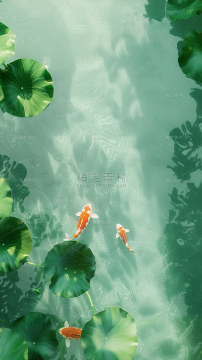 大暑插画绿色光影荷池通用背景素材