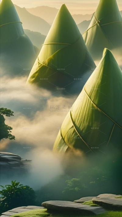 端午节光影感粽子山云雾展台背景