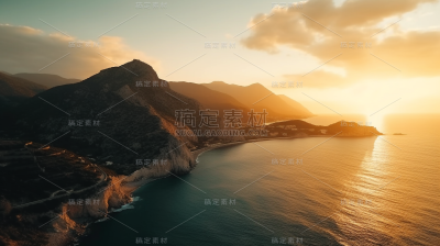 山川山峰夕阳日落风景景观