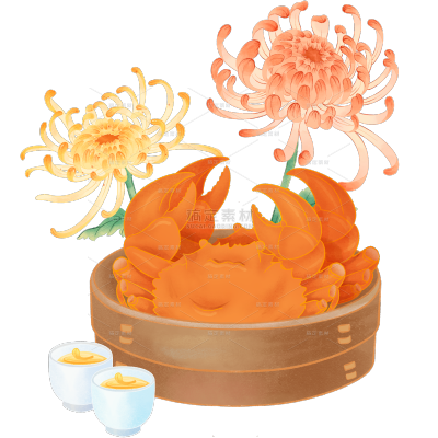 重阳节通用中式复古感水彩肌理插画