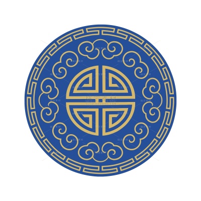 中国风系列插画风传统蓝色金色寿字吉祥装饰花纹（td）