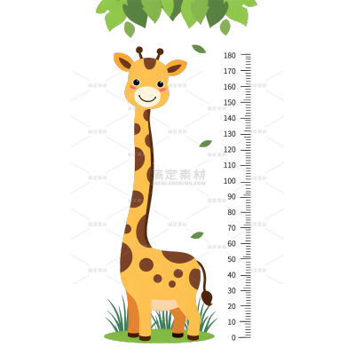 动物系列卡通风可爱长颈鹿身高尺插画元素（td)