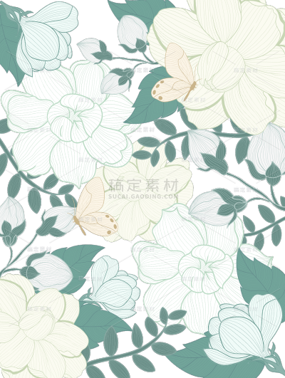 植物通用插画无缝茉莉花朵组合元素素材