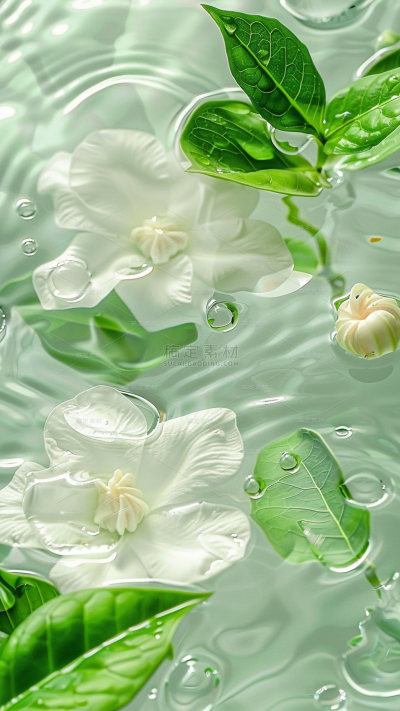 植物系列梦幻感水面通透质感栀子花水滴