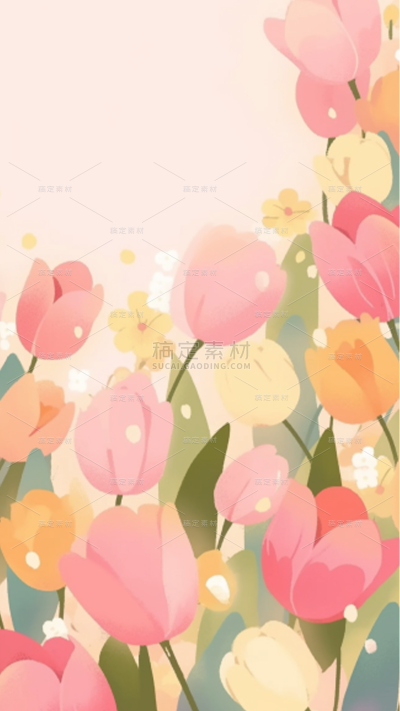 植物通用插画梦幻郁金香场景背景图片素材