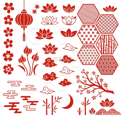中国风系列扁平感红色新年元素组合（td）