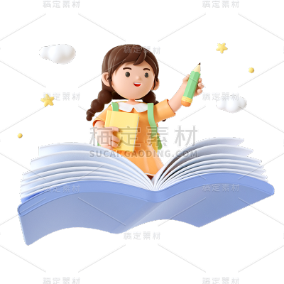 开学季3D立体书本女孩学生漂浮人物