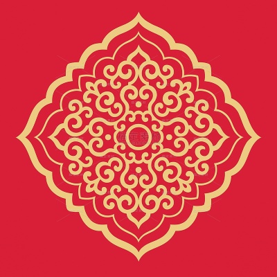 常规内容-中国风系列插画风红色背景金色花卉装饰花纹