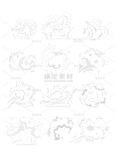 常规插画云朵爆炸云雾特效组合元素素材