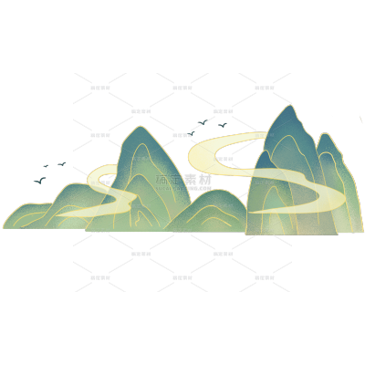 风光系列国潮风手绘金色描边山峰贴纸