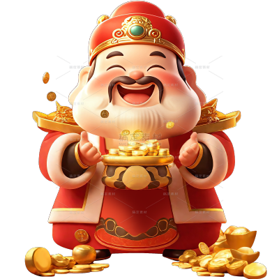 除夕&春节卡通3D财神金元宝金币组合元素