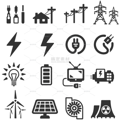 常规内容-图标系列黑色矢量建筑能源图标组合