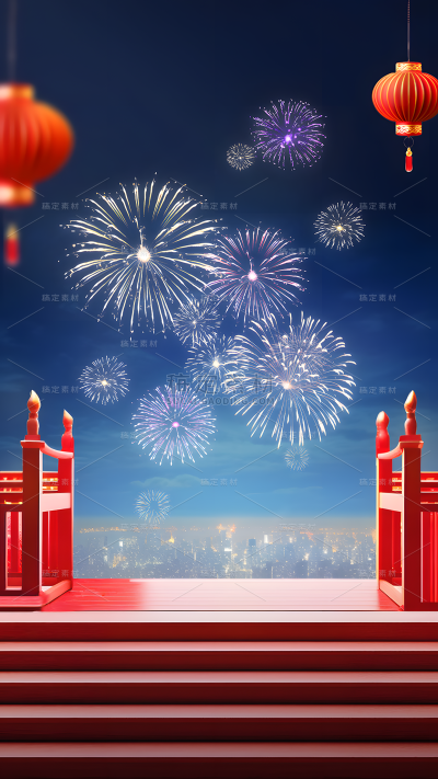 龙年新春新年过年除夕年货节中国风中式3D立体门框喜庆场景背景图片素材