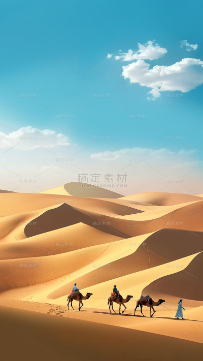 通用实景沙漠骆驼人物背景素材