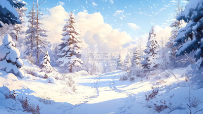 冬天通用插画雪景植物背景