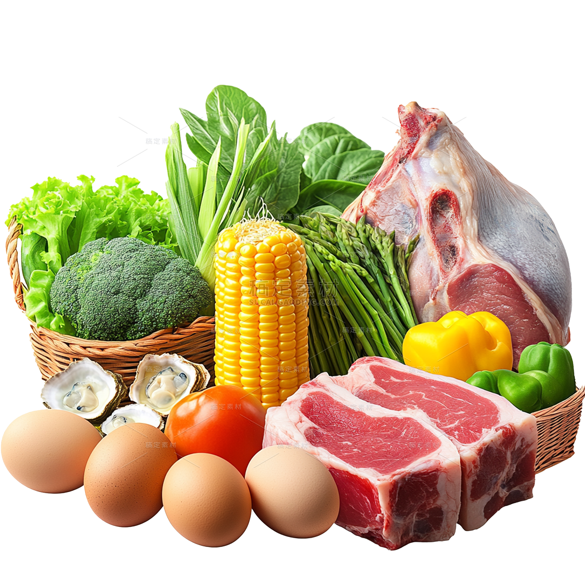果蔬通用写实多品类蔬菜肉蛋奶组合