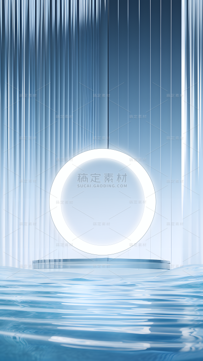 通用电商简约透明玻璃感水面圆环形展台场景背景