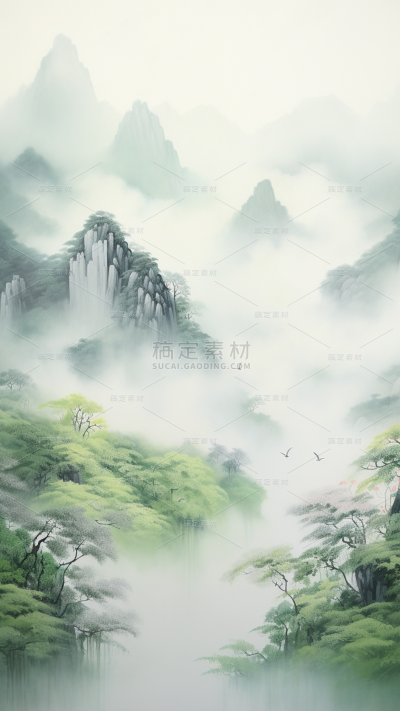 中国风通用笔画桂林山水背景图片素材