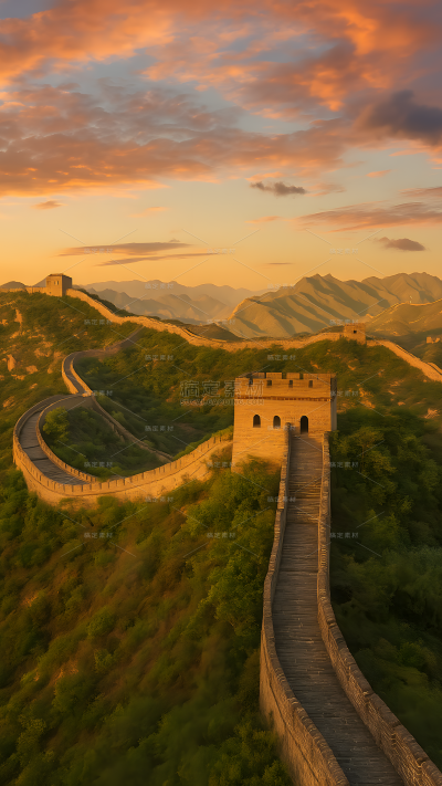风光系列实景感夕阳晚霞长城背景（td）