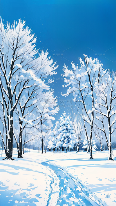 冬天漫画风插画雪地背景