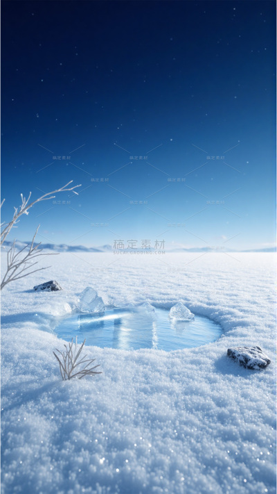 风光系列写实雪地湖面背景