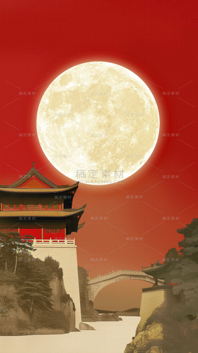 中秋系列通用建筑月亮背景素材
