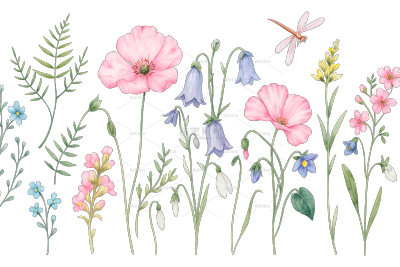 植物系列彩色花卉插画元素组合（td）