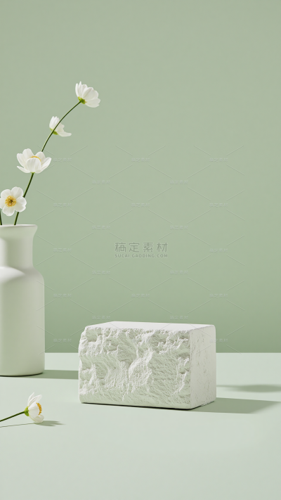 背景系列清新感室内玻璃白色石头展台背景