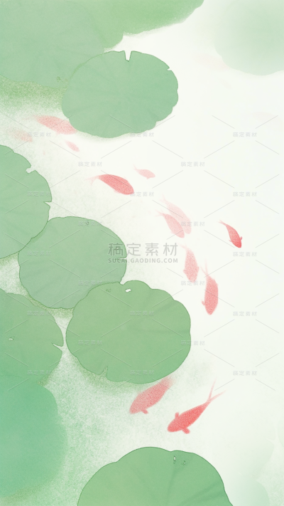 夏日中国风-荷塘锦鲤水墨晕染淡彩背景图片