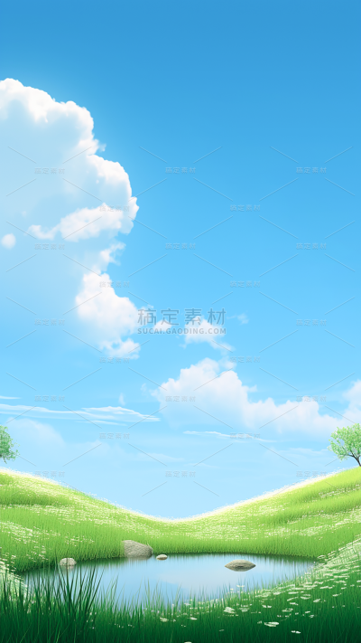 植物通用3D蓝天白云草地背景场景图片素材