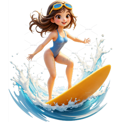 夏天软3D风夏日人物戏水泳圈冲浪元素