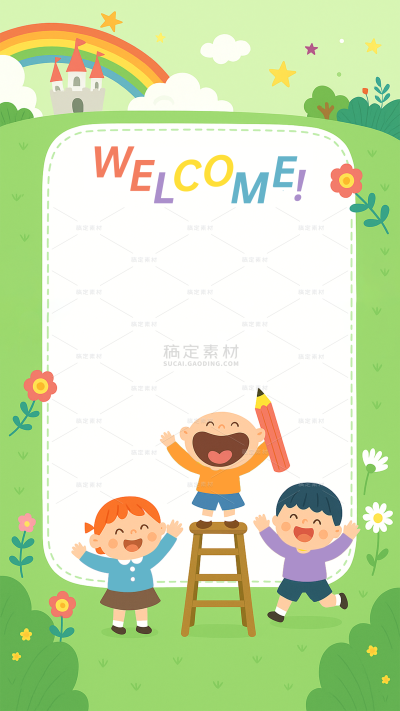 背景系列插画风小朋友涂鸦绿色草地背景（td）