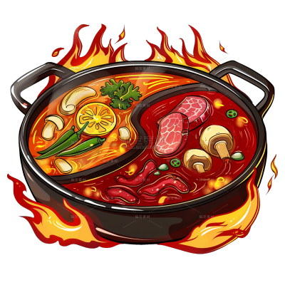 美食插画火锅+火焰鸳鸯锅