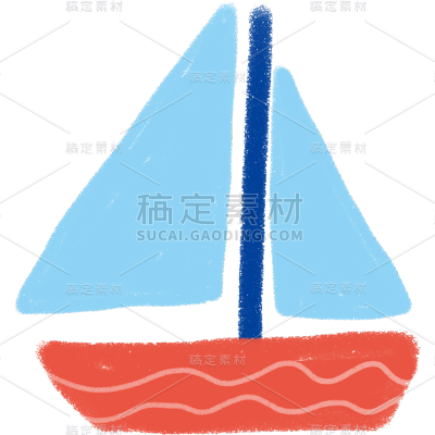 小红书蜡笔风帆船涂鸦可爱贴纸
