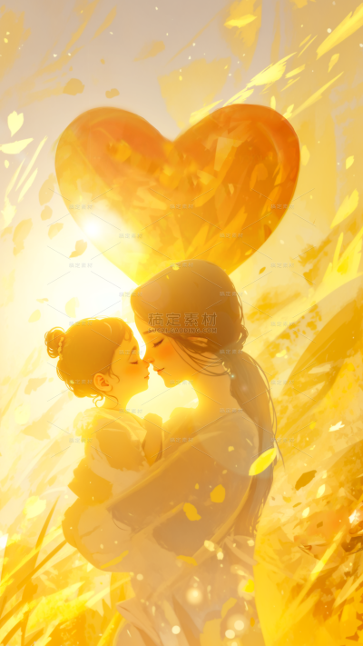 母亲节-温馨感光影爱心亲子插画背景