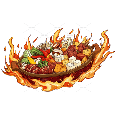 美食插画火锅+火焰