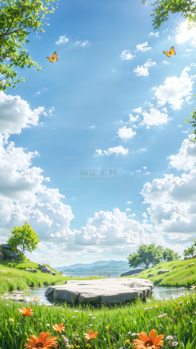 风光系列实景蓝天草地场景背景
