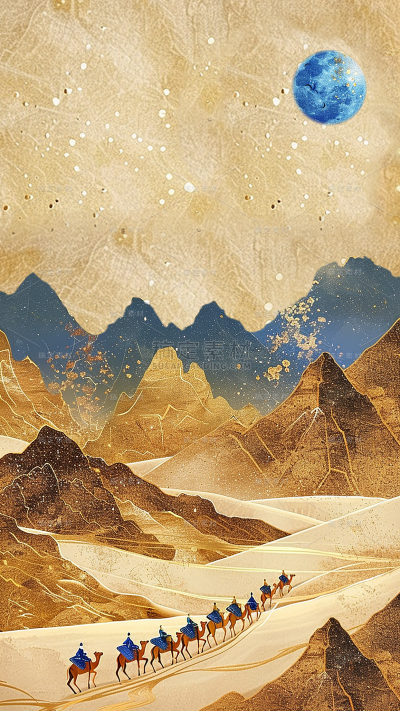 中国风通用敦煌场景沙漠太阳山脉图片素材