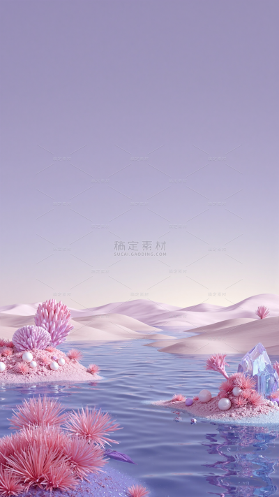 常规背景系列梦幻感海洋水晶珊瑚花丛珍珠沙滩背景