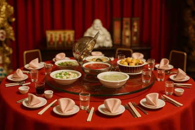 常规内容-美食系列写实宴席一桌饭菜背景