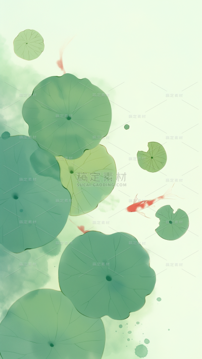 夏日中国风-荷塘锦鲤水墨晕染淡彩背景图片