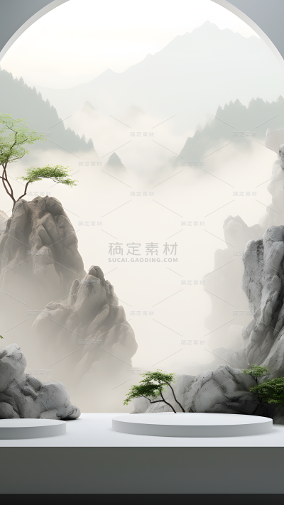 通用电商传统中国风中式自然山树场景背景