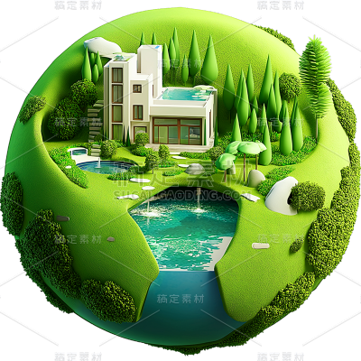 图标系列3D绿色地球城市