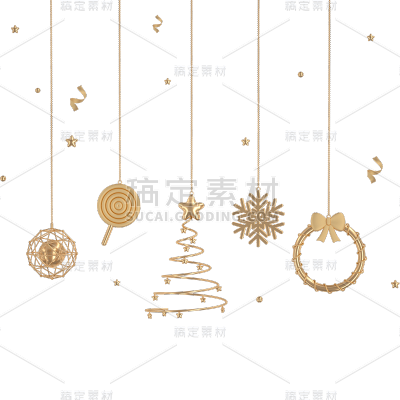 圣诞节通用立体感金色节日氛围吊饰装饰元素贴纸