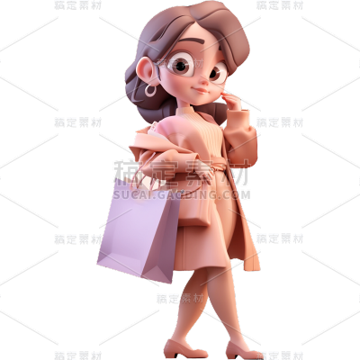通用电商3D卡通时尚单人促销人物贴纸