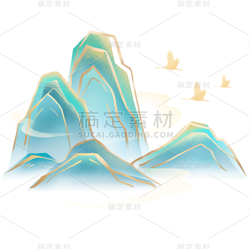 通用中国风中式渐变山水彩插画元素素材