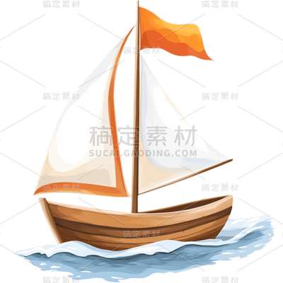 交通系列手绘水彩风帆船贴纸